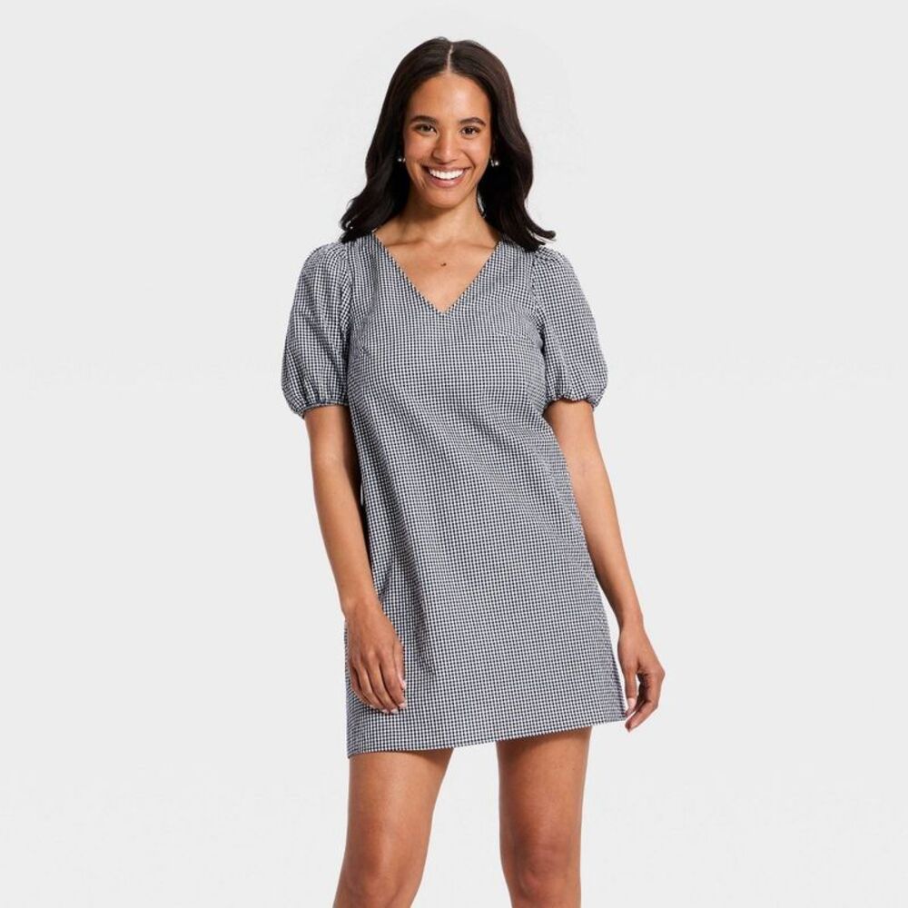A New Day - Women's Puff Sleeve Mini A-Line Dress - A New Day  Gingham
